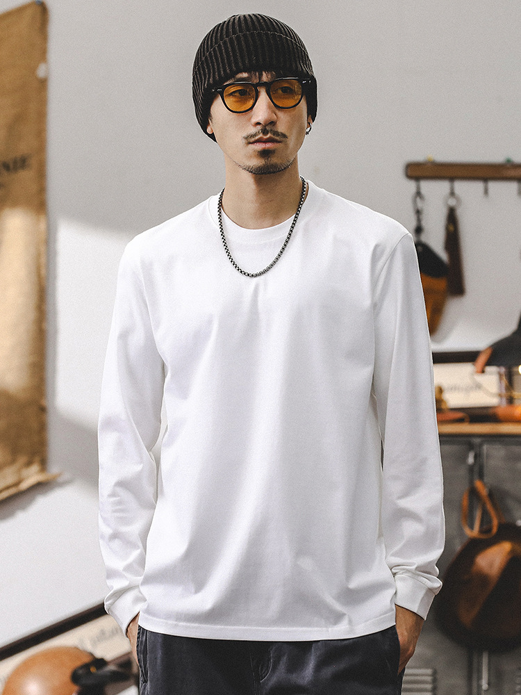 美式潮牌260g重磅長袖T恤男秋季寬松簡約百搭打底衫男款休閑上衣T