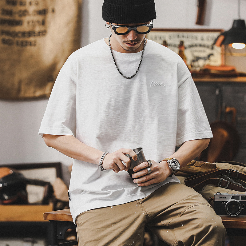 美式重磅男士短袖T恤夏季寬鬆大碼男裝2024新款寬鬆體恤男款