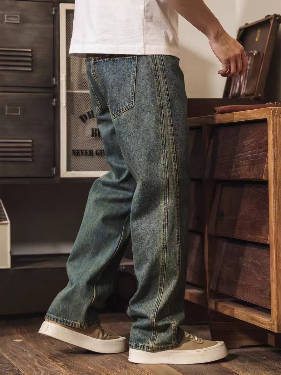 美式復古水洗做舊牛仔褲男直筒潮牌2026新款春季水洗寬鬆休閒褲男