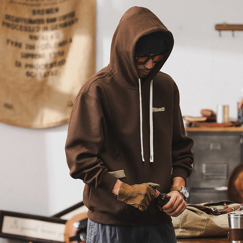 360g重磅衛衣男寬鬆連帽撞色上衣美式復古春秋款男士休閒刺繡外套