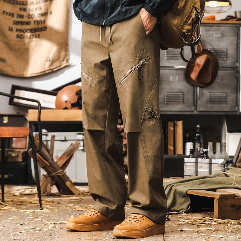 美式潮牌復古工裝褲子男秋季臟染水洗直筒褲2024新款寬鬆休閒褲男