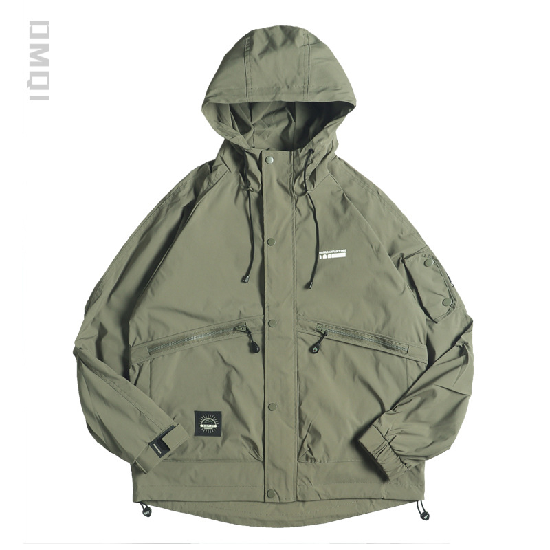 2025春秋款美式戶外連帽衝鋒衣男寬鬆大碼三防美式工裝夾克外套潮