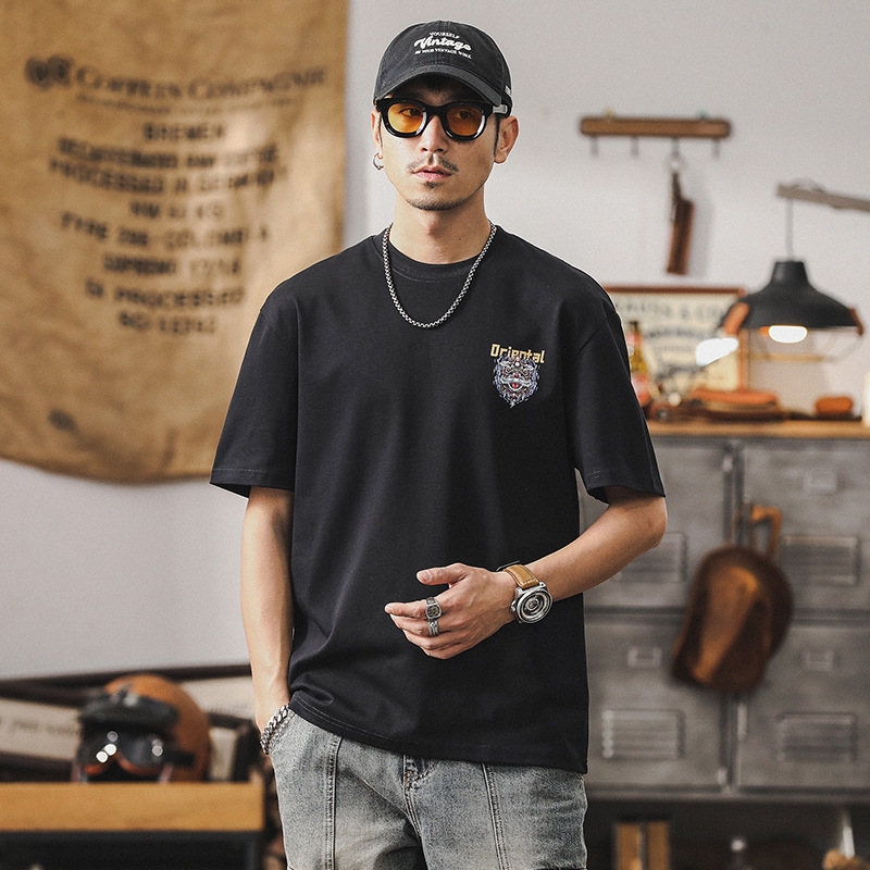 國潮中國風醒獅重磅T恤男夏季短袖男士2024新款潮牌男裝寬鬆上衣