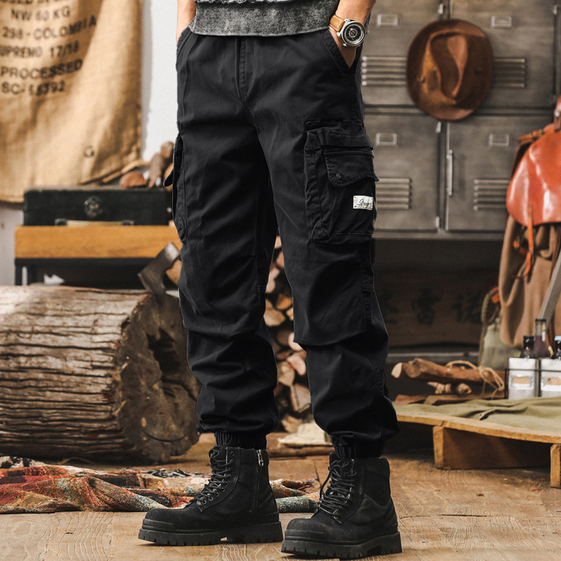 美式復古工裝褲子男秋冬季2024新款硬漢戶外寬鬆直筒男士休閒長褲