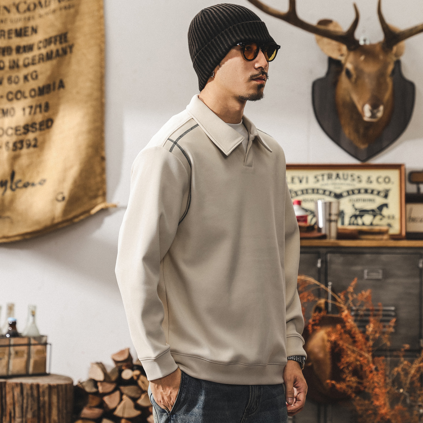 美式復古400g重磅加絨Polo衫男士衛衣冬季加厚潮流寬鬆保暖上衣男