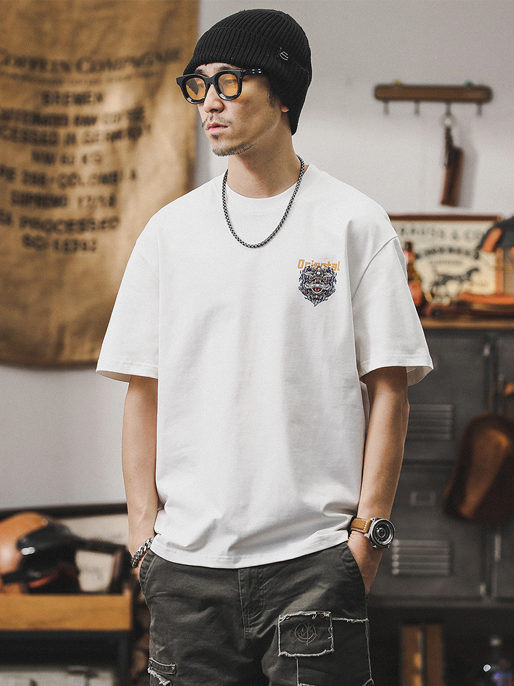 國潮中國風醒獅重磅T恤男夏季短袖男士2024新款潮牌男裝寬鬆上衣