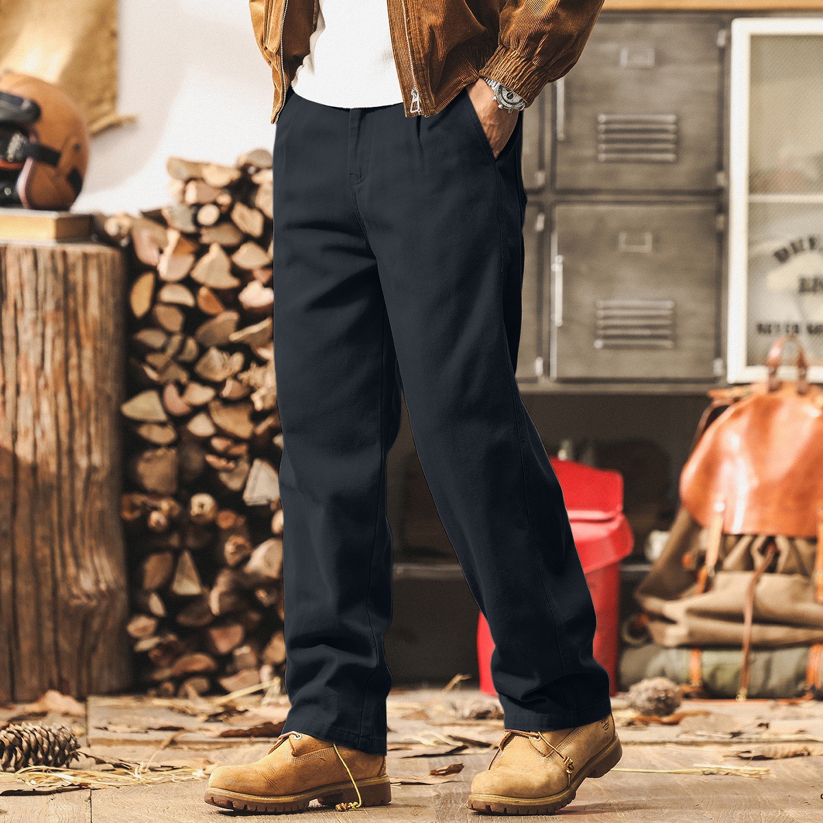 美式復古卡其色工裝褲子男款秋季潮牌男士長褲新款寬鬆直筒休閒褲