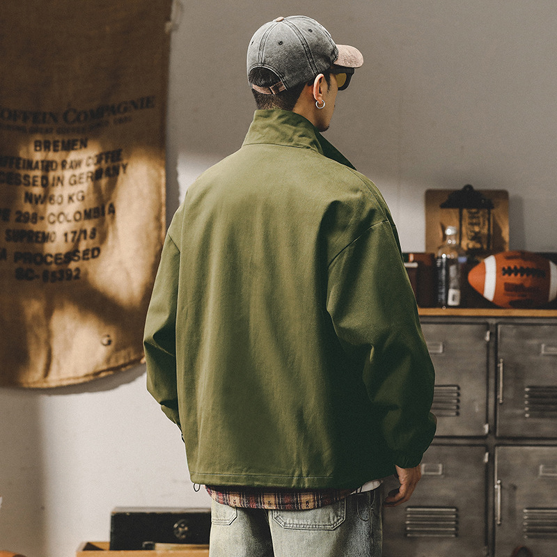 杰雷諾美式潮牌軍綠色休閒夾克男秋冬款寬鬆簡約ins拼接外套