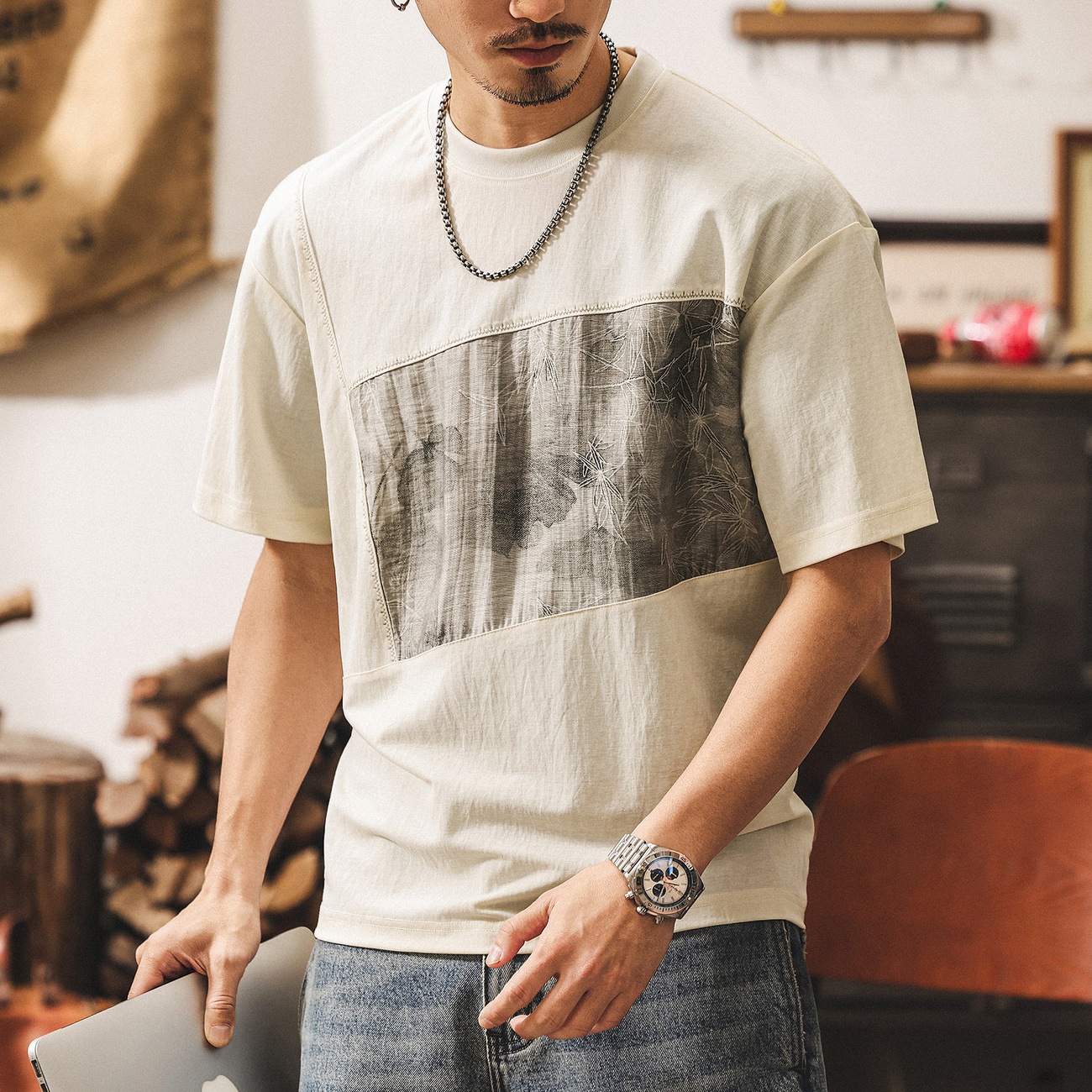 新中式國風亞麻T恤男夏季新款輕薄透氣萊賽爾短袖男潮流寬鬆上衣T