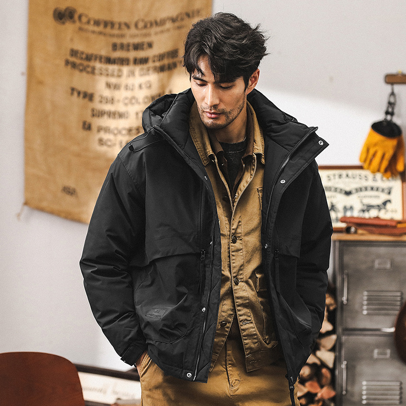 美式復古90灰鴨絨工裝羽絨服男冬季寬鬆戶外機能工裝外套男秋冬款