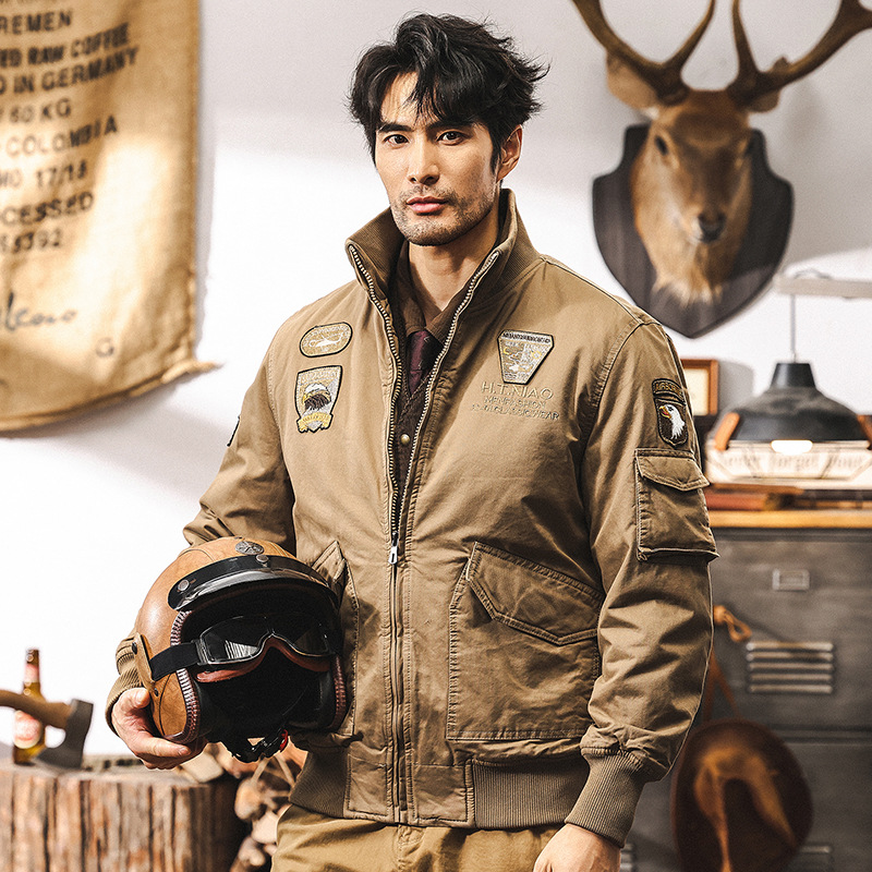 美式復古飛行員夾克男冬季加絨加厚戶外戰術作訓軍事短款工裝外套