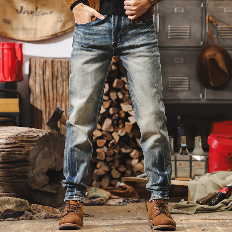 美式復古牛仔褲男士2025新款秋季硬漢西部機車做舊水洗直筒休閒褲