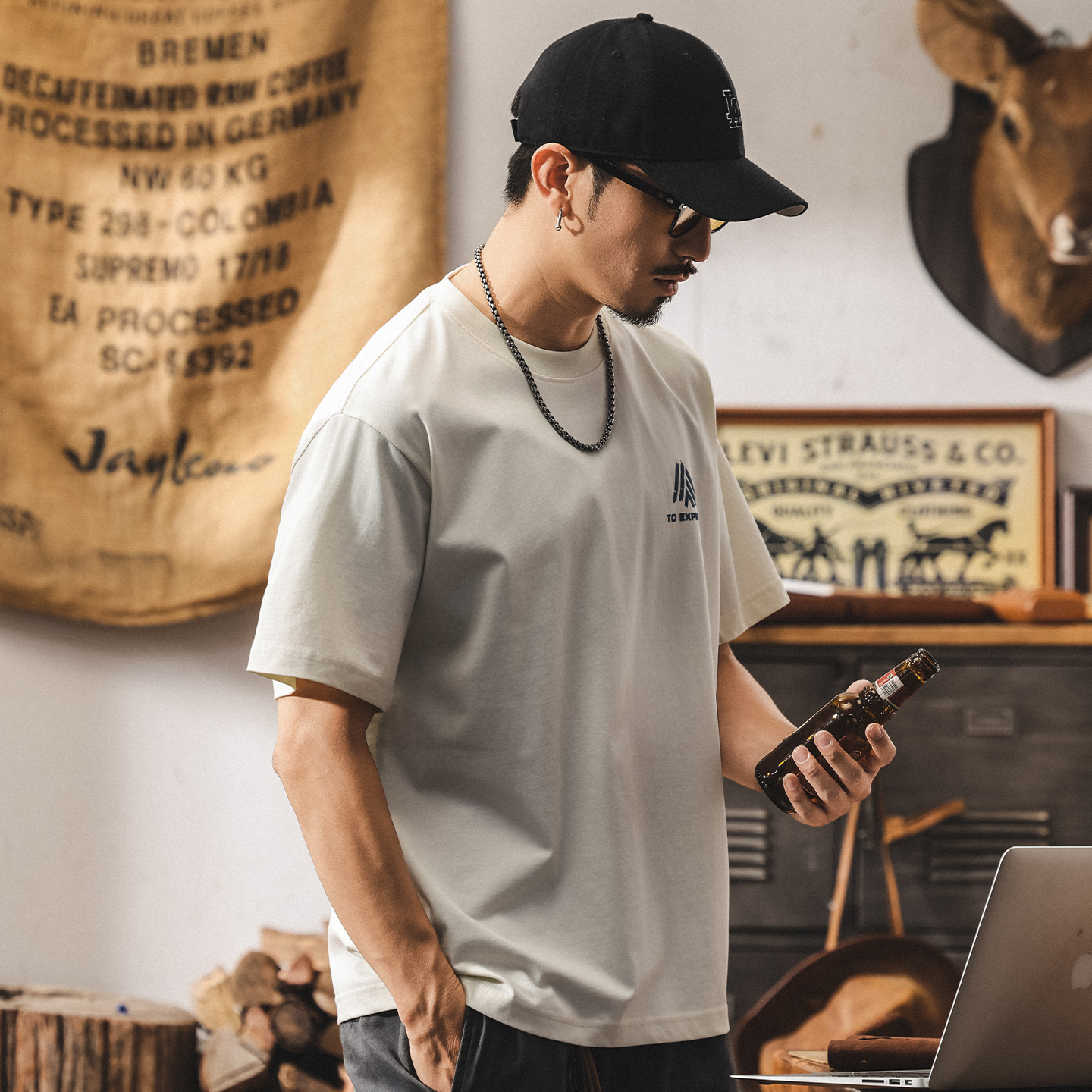 夏季男士短袖2025新款潮流t恤男裝寬鬆半袖體恤休閒美式印花上衣T