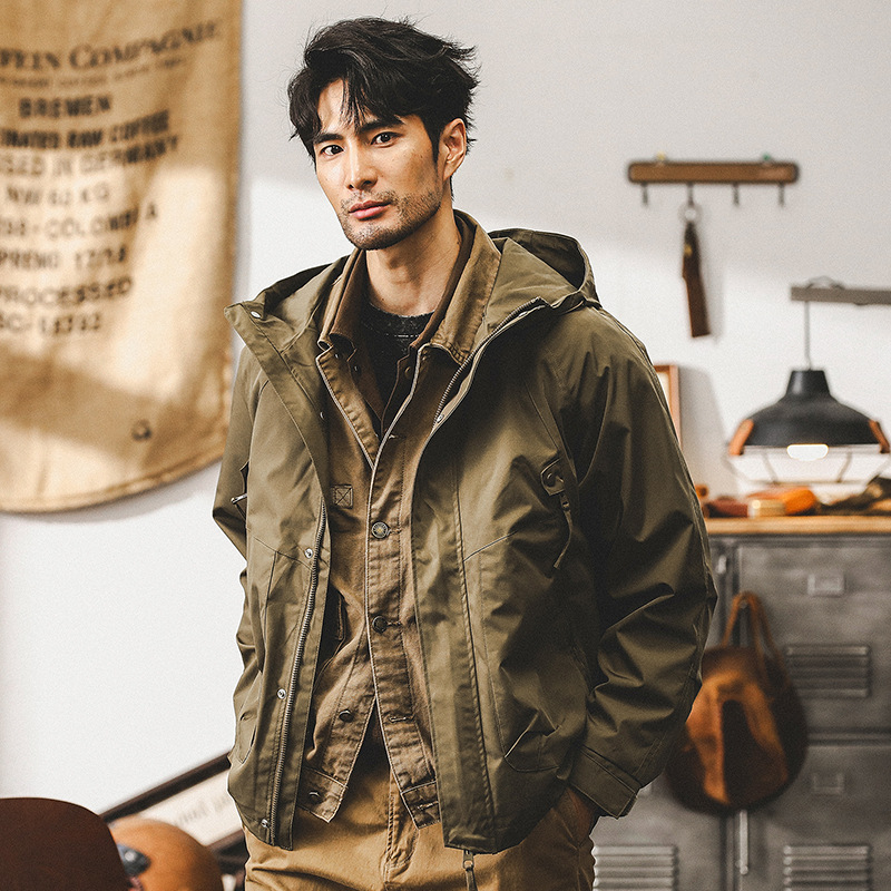美式復古衝鋒衣外套男秋季戶外三防機能寬鬆休閒男士潮牌工裝夾克