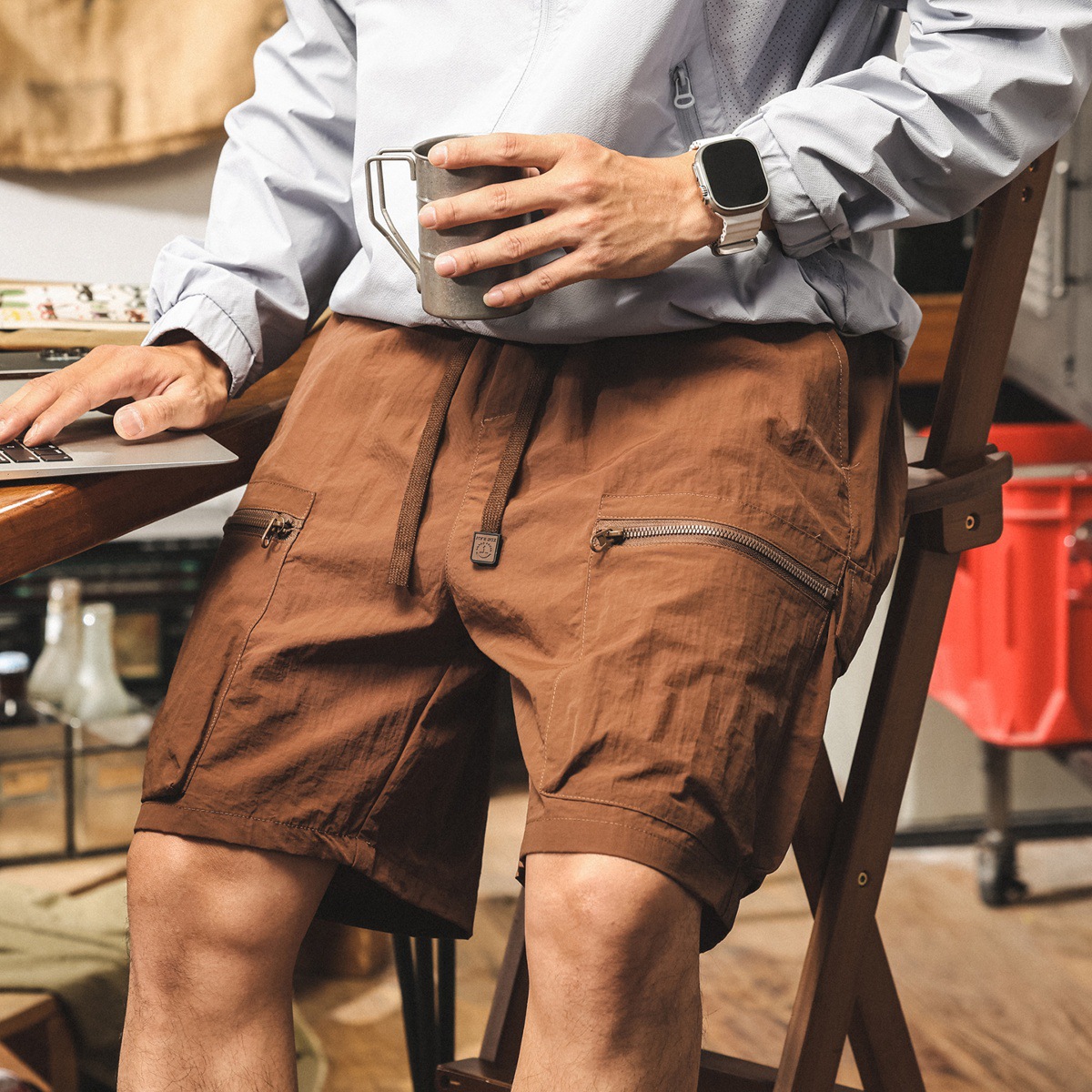 美式戶外白色工裝短褲男夏季潮牌運動速幹五分褲寬鬆大碼冰絲中褲
