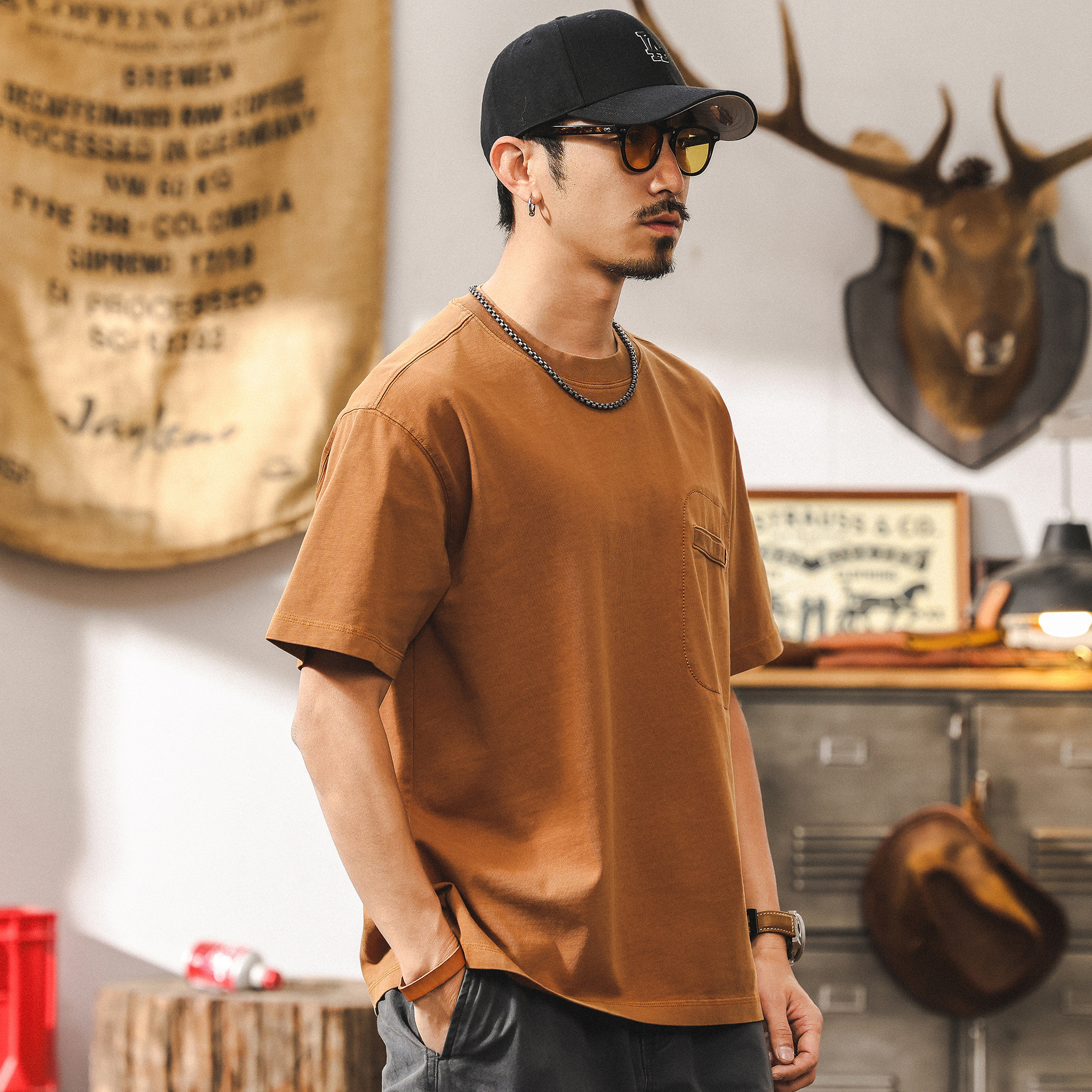 美式復古短袖T恤男士2025新款ins潮牌重磅夏季水洗寬鬆上衣男