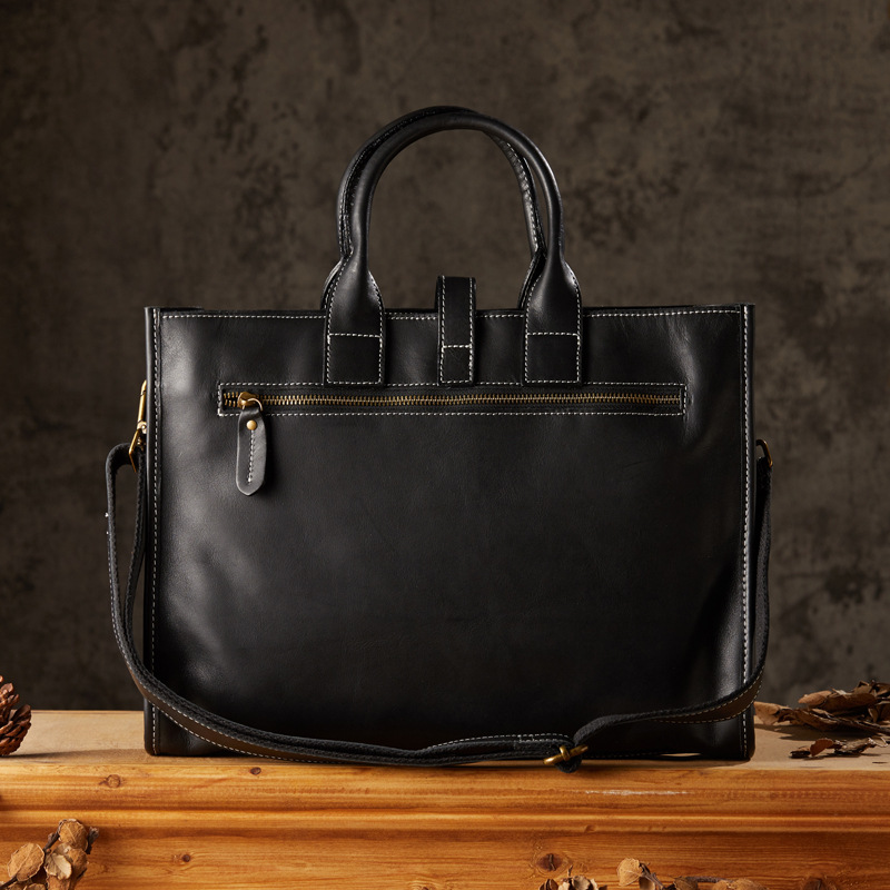 手工植鞣牛皮手提包電腦包男士頭層牛皮商務包簡約真皮單肩斜挎包