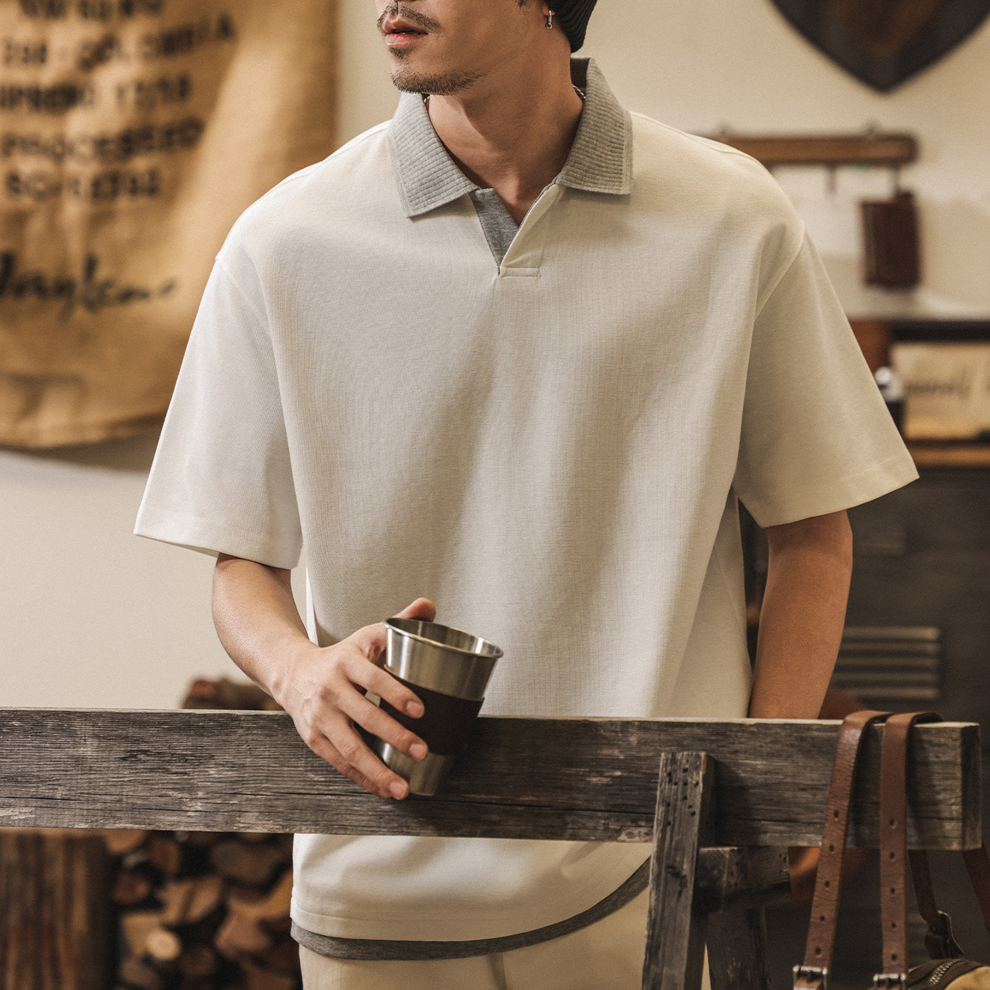 美式復古珠地棉假兩件短袖夏季Polo衫男款寬鬆潮牌T恤男士亨利衫