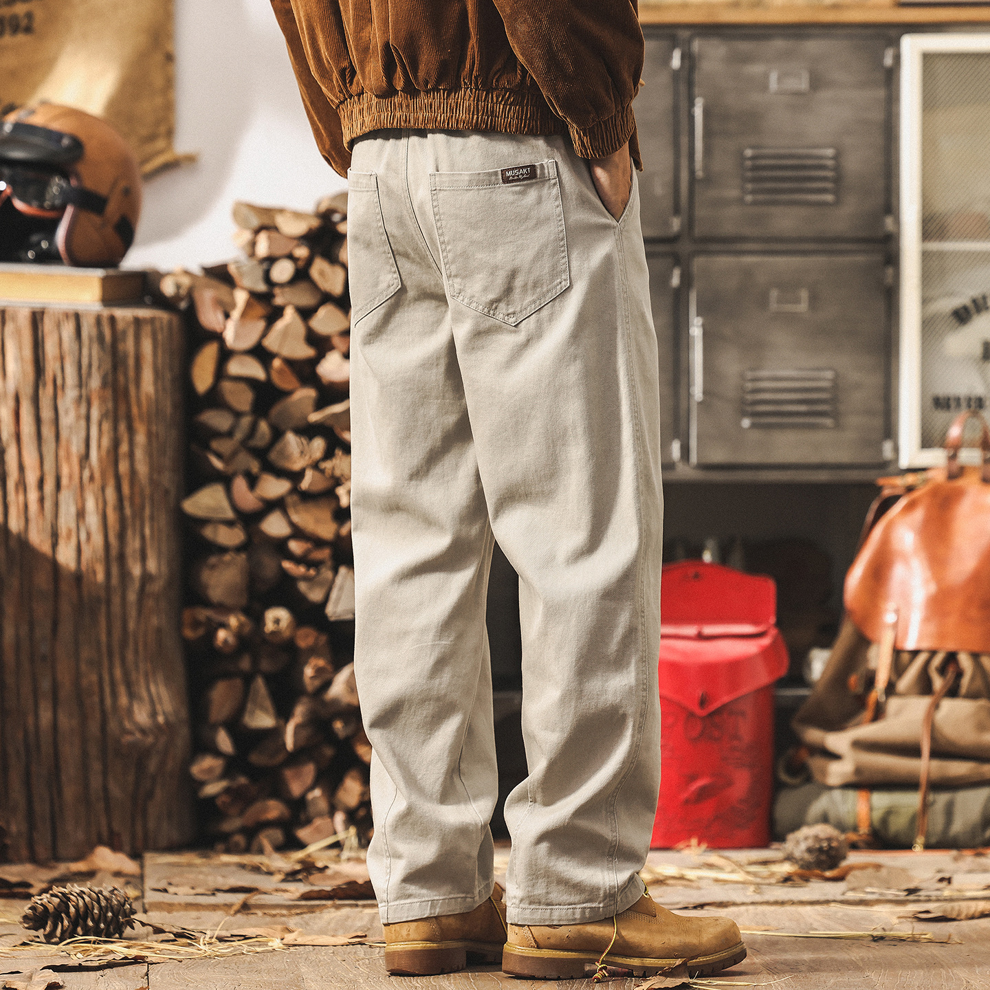 美式復古淺灰色工裝褲子男士秋季2025新款潮牌長褲寬鬆直筒休閒褲