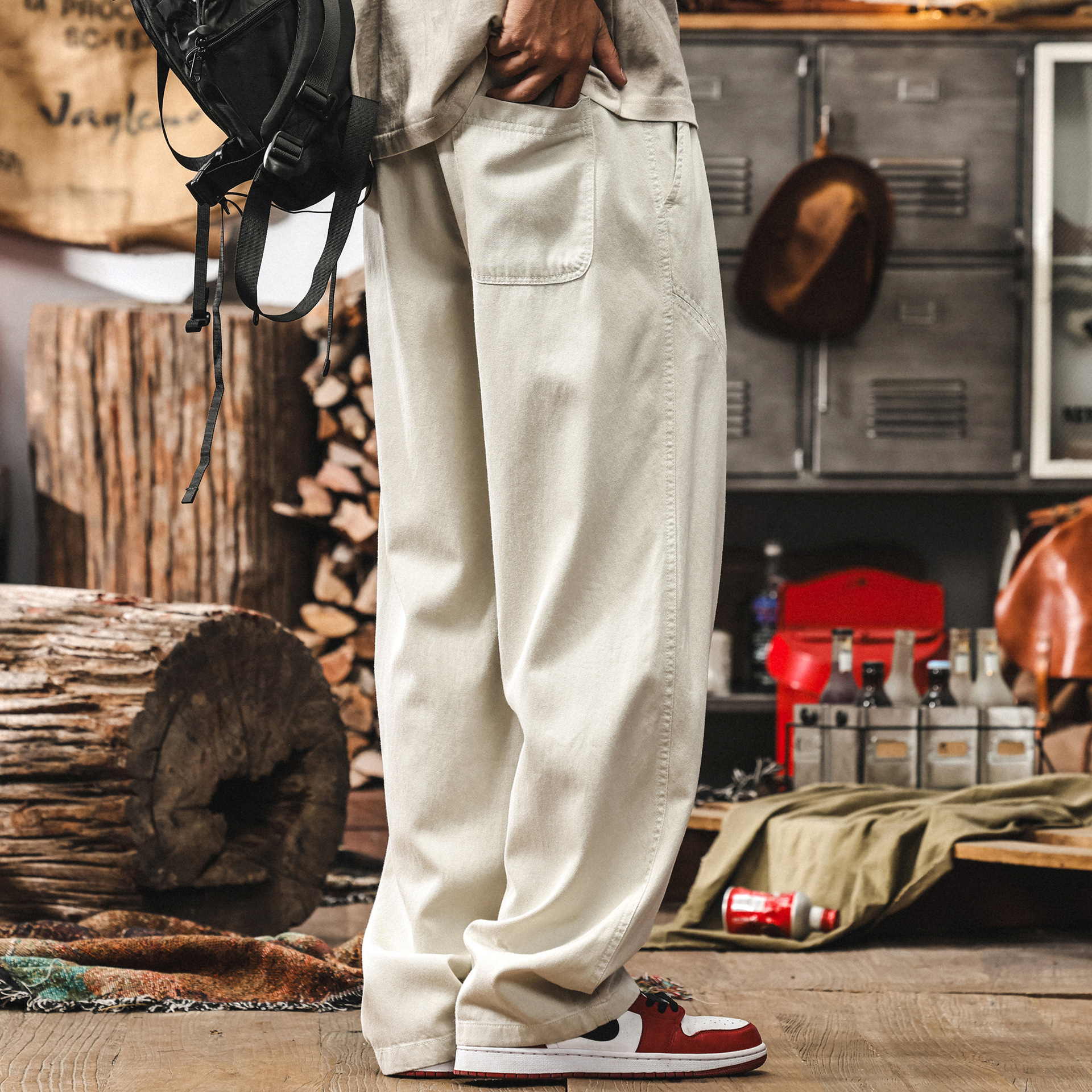 美式重磅垂感復古休閒褲子男夏季薄款萊賽爾男士褲子寬鬆直筒長褲