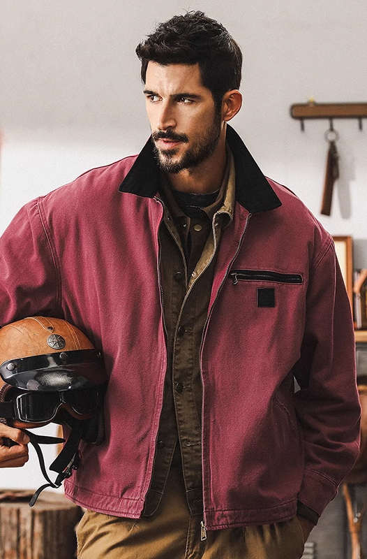 美式復古重磅工裝外套男秋冬款寬鬆潮流痞帥硬漢水洗底特律夾克男