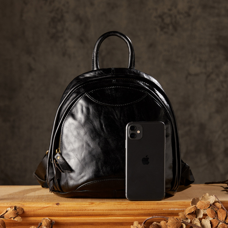 手工植鞣頭層牛皮雙肩包女士時尚百搭真皮休閒通勤迷你小背包女包