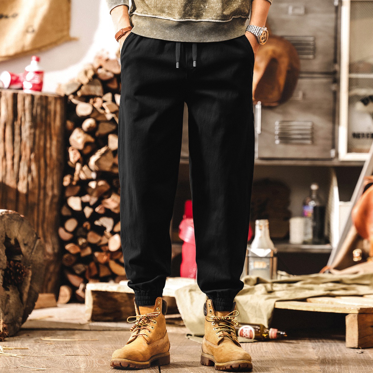 美式復古簡約潮牌工裝褲子男秋季新款男士休閒褲寬鬆大碼束腳褲潮