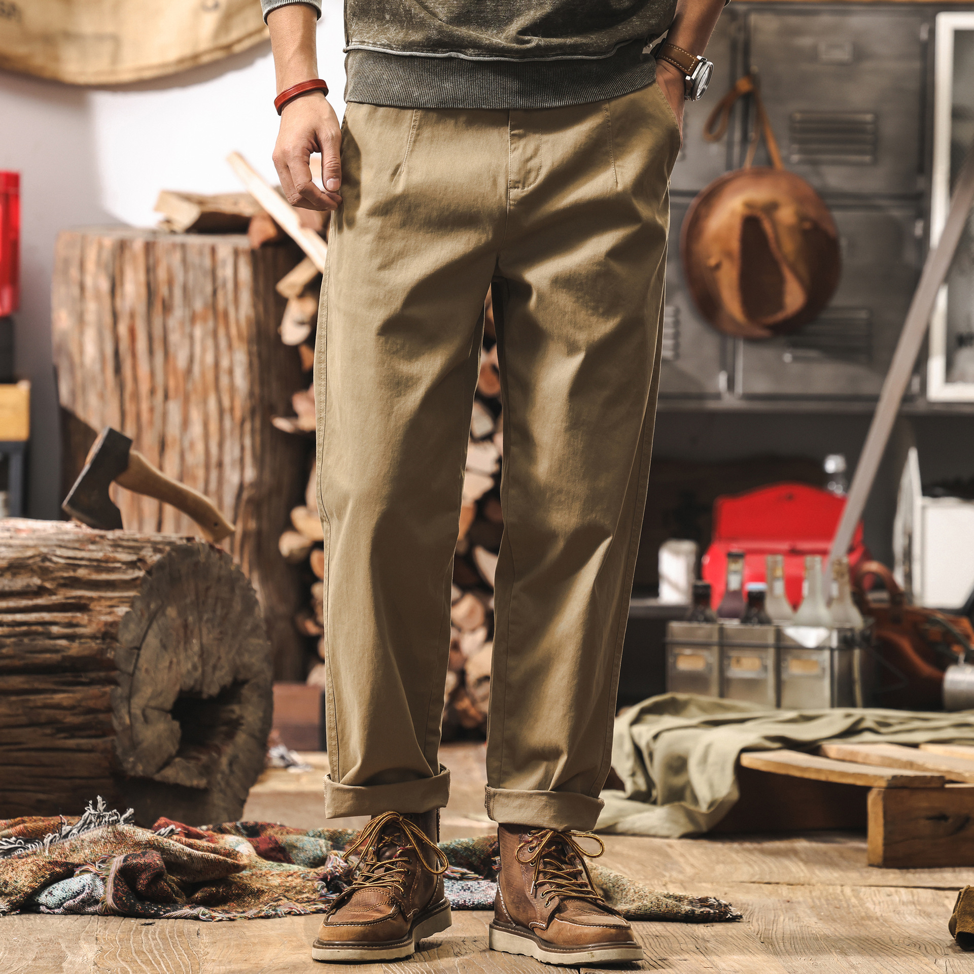 美式復古工裝褲子男潮牌春季阿美咔嘰奇諾褲美拉德寬鬆直筒休閒褲