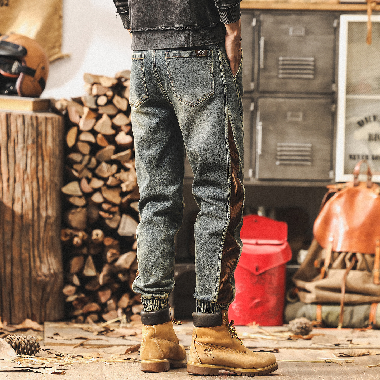 美式復古牛仔褲男2025新款春秋潮牌做舊拼接工裝褲子男秋季休閒褲
