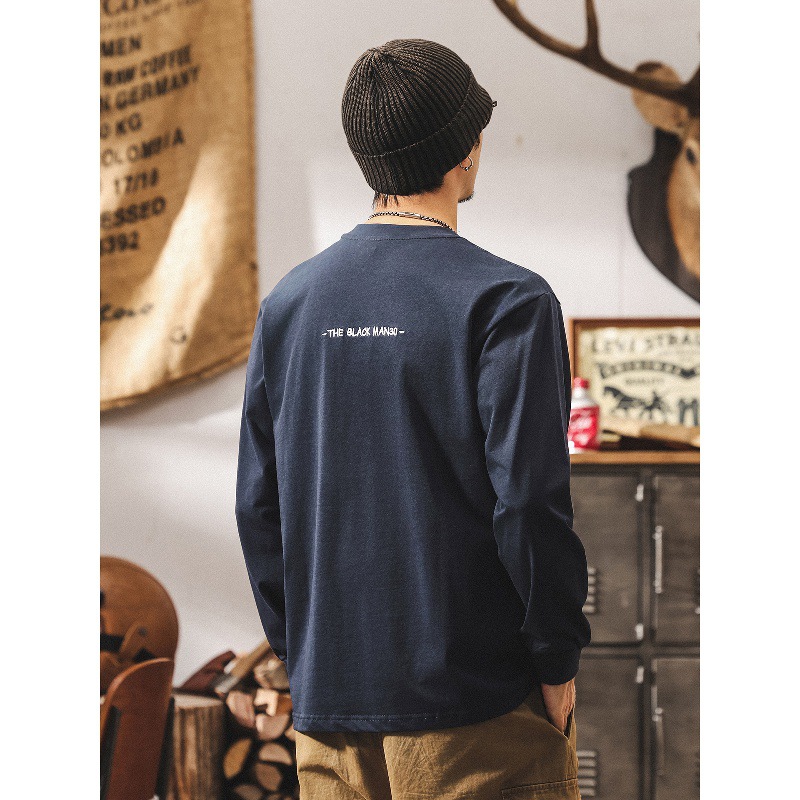 美式復古260g重磅t恤男長袖春秋新款潮牌刺繡寬鬆休閒體恤男