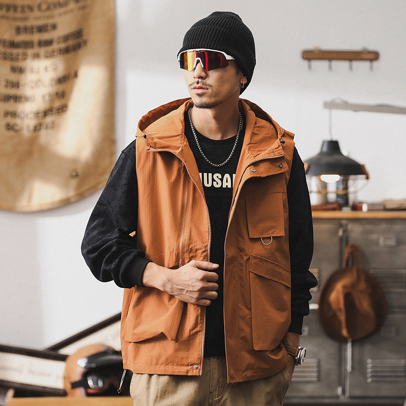 美式山系連帽外套男秋季2024新款潮牌戶外防風防水機能工裝馬甲男