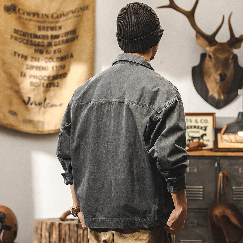 美式復古重磅工裝外套男秋季2024新款潮流痞帥硬漢潮流休閒夾克男