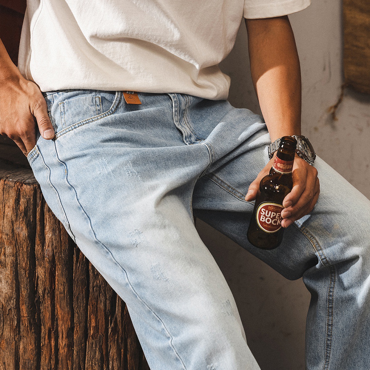 淺藍色牛仔褲男款秋季直筒2025新款潮牌男士休閒褲寬鬆美式長褲男