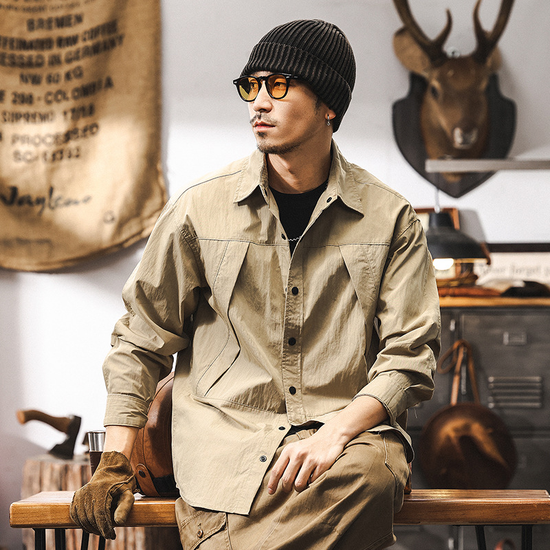 美式復古32支長袖襯衫男春季2025新款山系輕戶外休閒襯衣外套