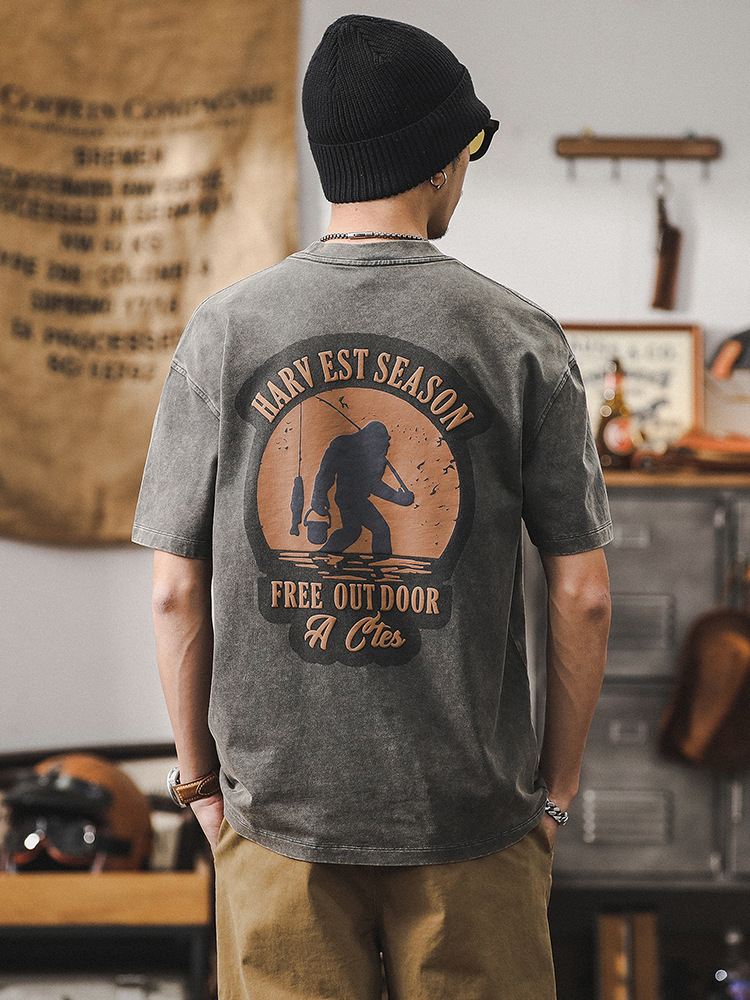 美式復古重磅T恤男夏季短袖寬鬆男士新款上衣潮牌水洗半袖體恤男