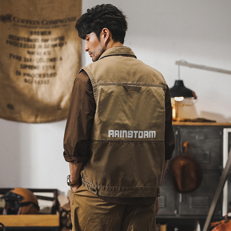 男士外套2024新款美式復古潮牌硬漢獵裝戶外釣魚馬甲短款工裝夾克