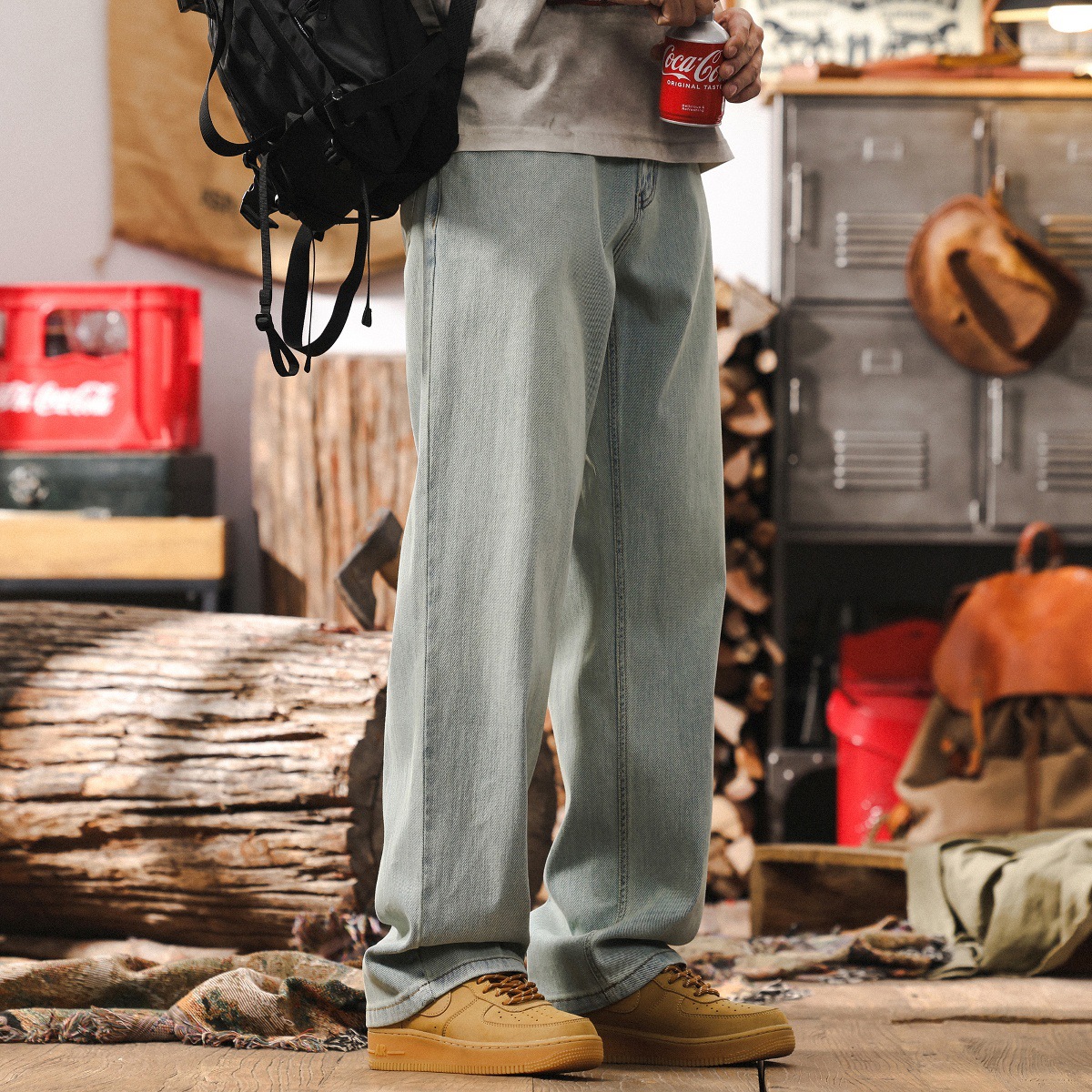 K-cool冰感牛仔褲男春季2025新款寬鬆直筒潮牌薄款褲子男士休閒褲