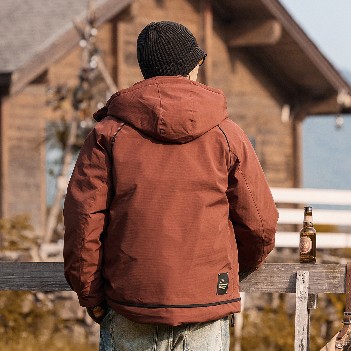 美式復古高蓬鬆工裝羽絨服男冬季連帽戶外防風多口袋機能風外套男