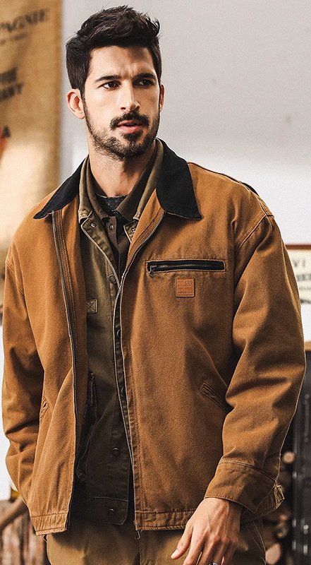 美式復古重磅工裝外套男秋冬款寬鬆潮流痞帥硬漢水洗底特律夾克男