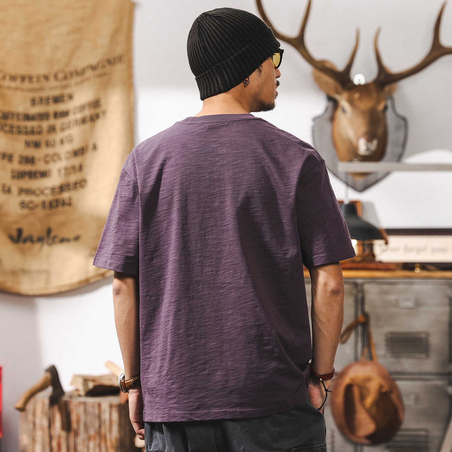 美式重磅竹節棉男T恤短袖夏季2025新款潮牌寬鬆日系復古半袖T衣服