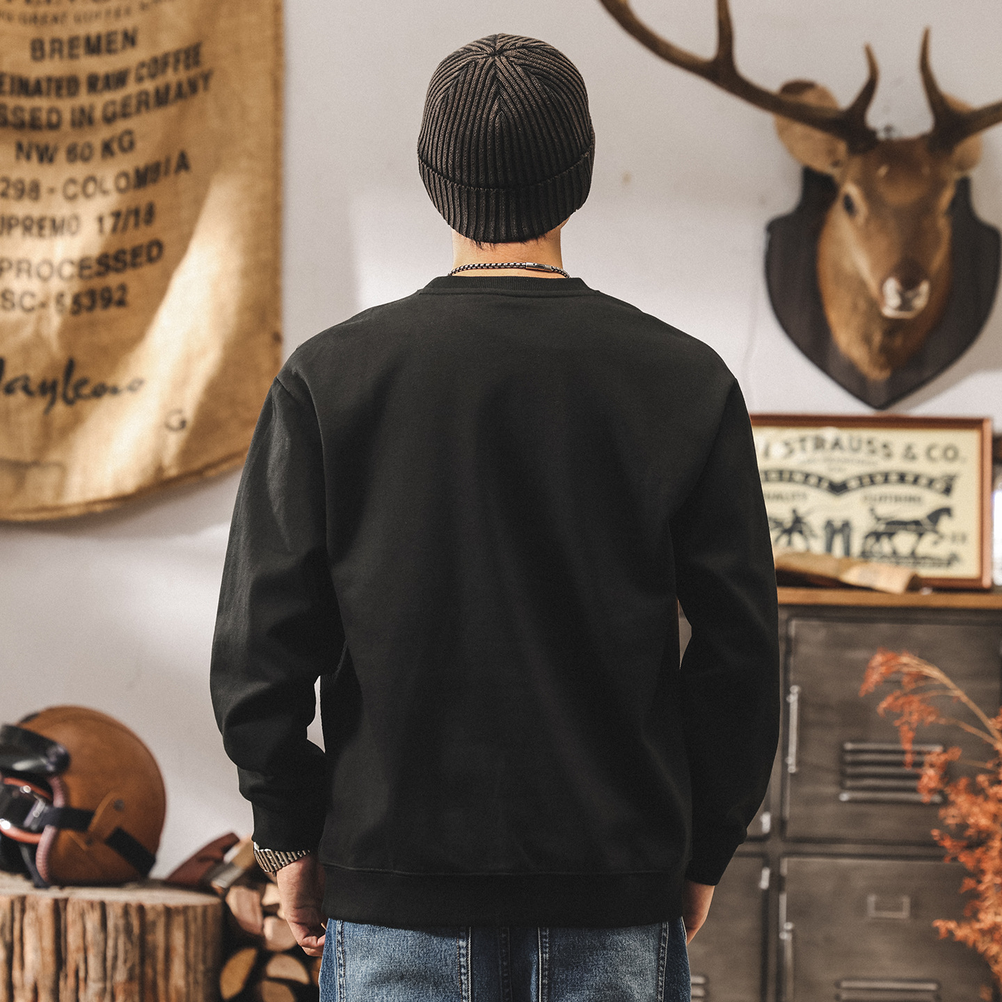 美式復古撞色拼接衛衣男春秋2025新款重磅圓領寬鬆休閒上衣男秋冬