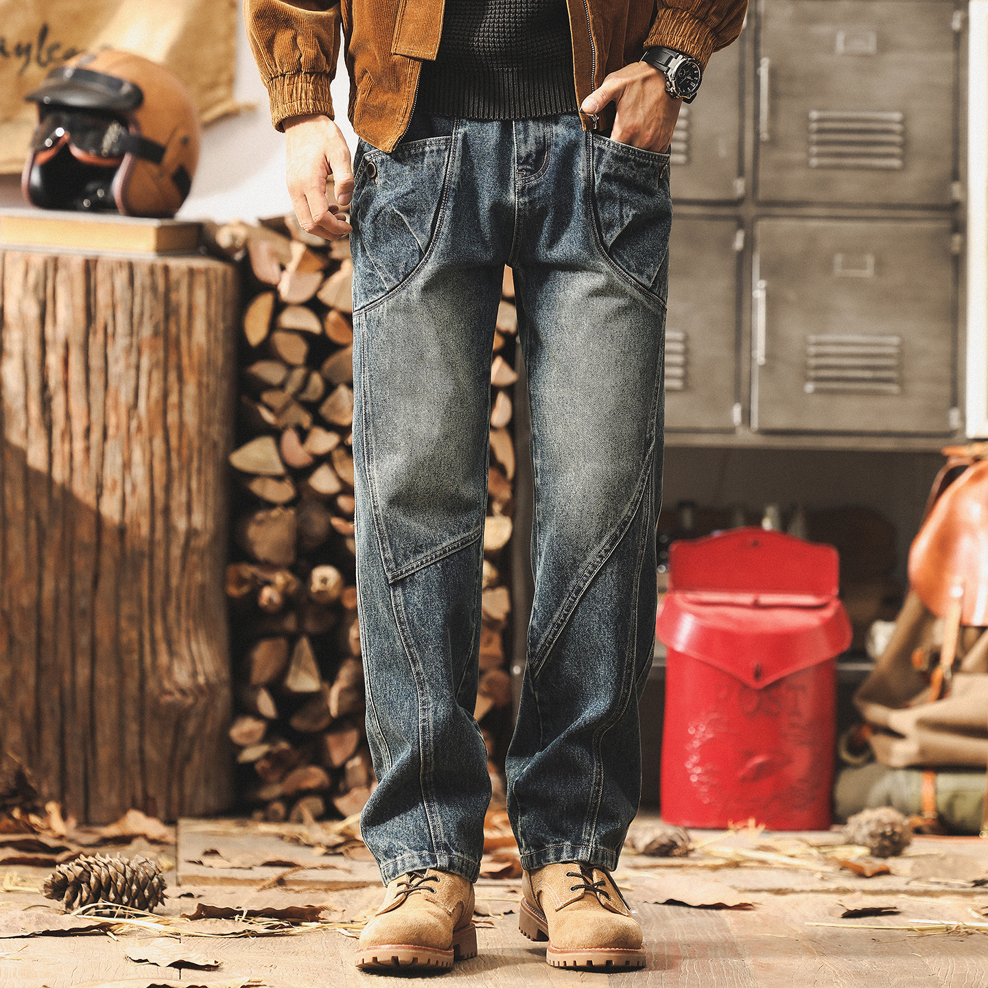美式復古工裝褲子男秋季牛仔褲男潮牌2025直筒男士寬鬆休閒長褲潮