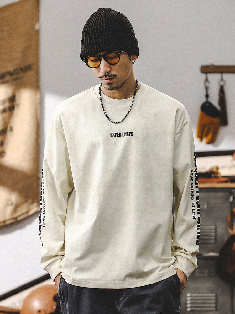 美式複古長袖T恤男春秋季做舊印花上衣T潮牌寬松休閑衣服男款潮流