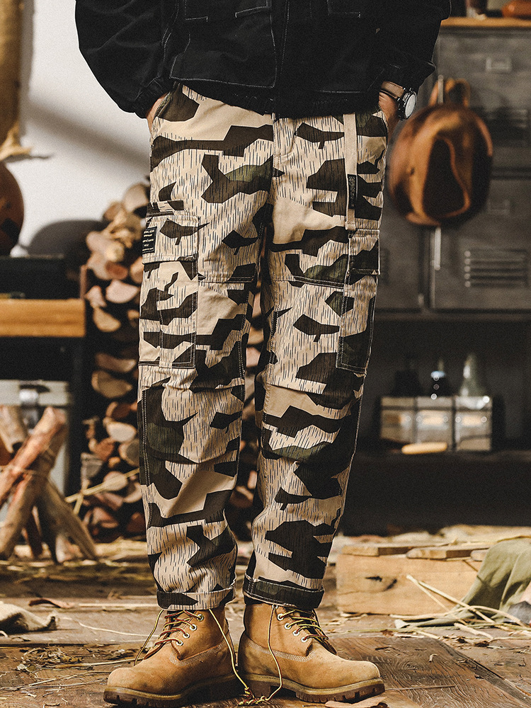 美式重磅復古工裝褲子男秋冬款2024年新款潮牌寬鬆直筒迷彩休閒褲