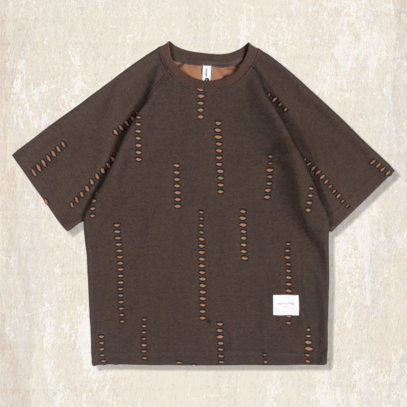 美式復古夏季潮牌破洞設計感短袖男款2025新款寬鬆大碼半袖T恤男