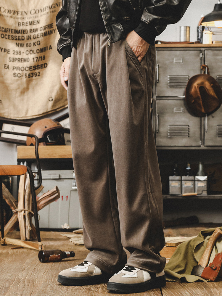 美式復古雪尼爾褲子男秋冬款潮牌寬鬆休閒直筒加厚重磅衛褲男秋季