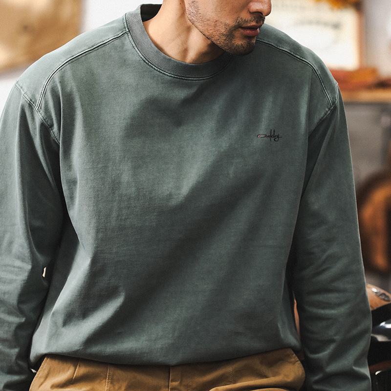 美式重磅復古水洗T恤男長袖秋季潮牌男裝2024新款寬鬆男純棉上衣T