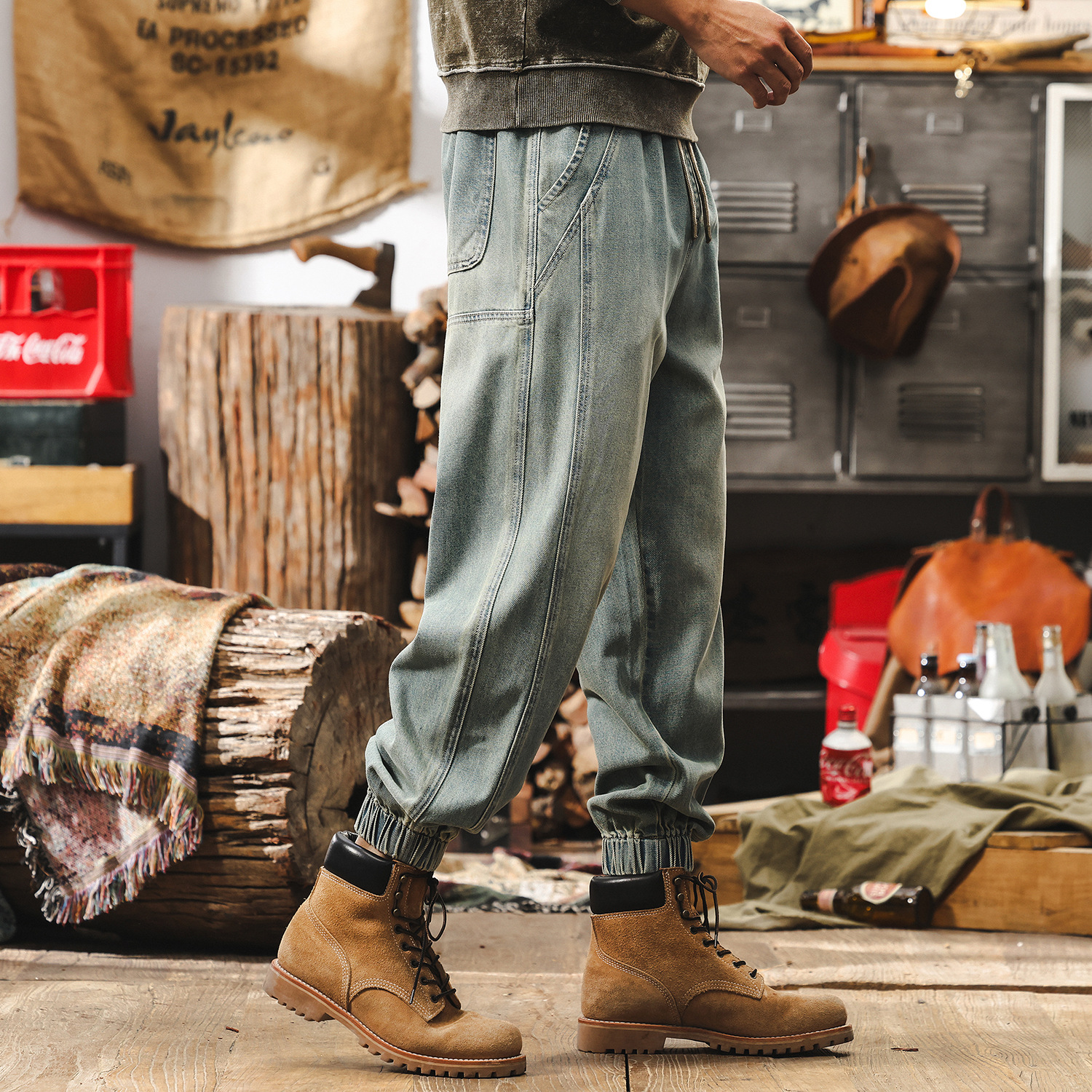 美式復古萊賽爾工裝褲子男潮牌牛仔褲男款夏季2025新款寬鬆束腳褲