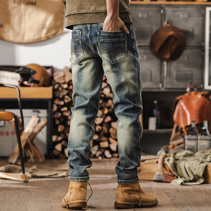 美式復古重磅水洗牛仔褲2025新款潮牌直筒休閒褲男春秋款加絨褲子