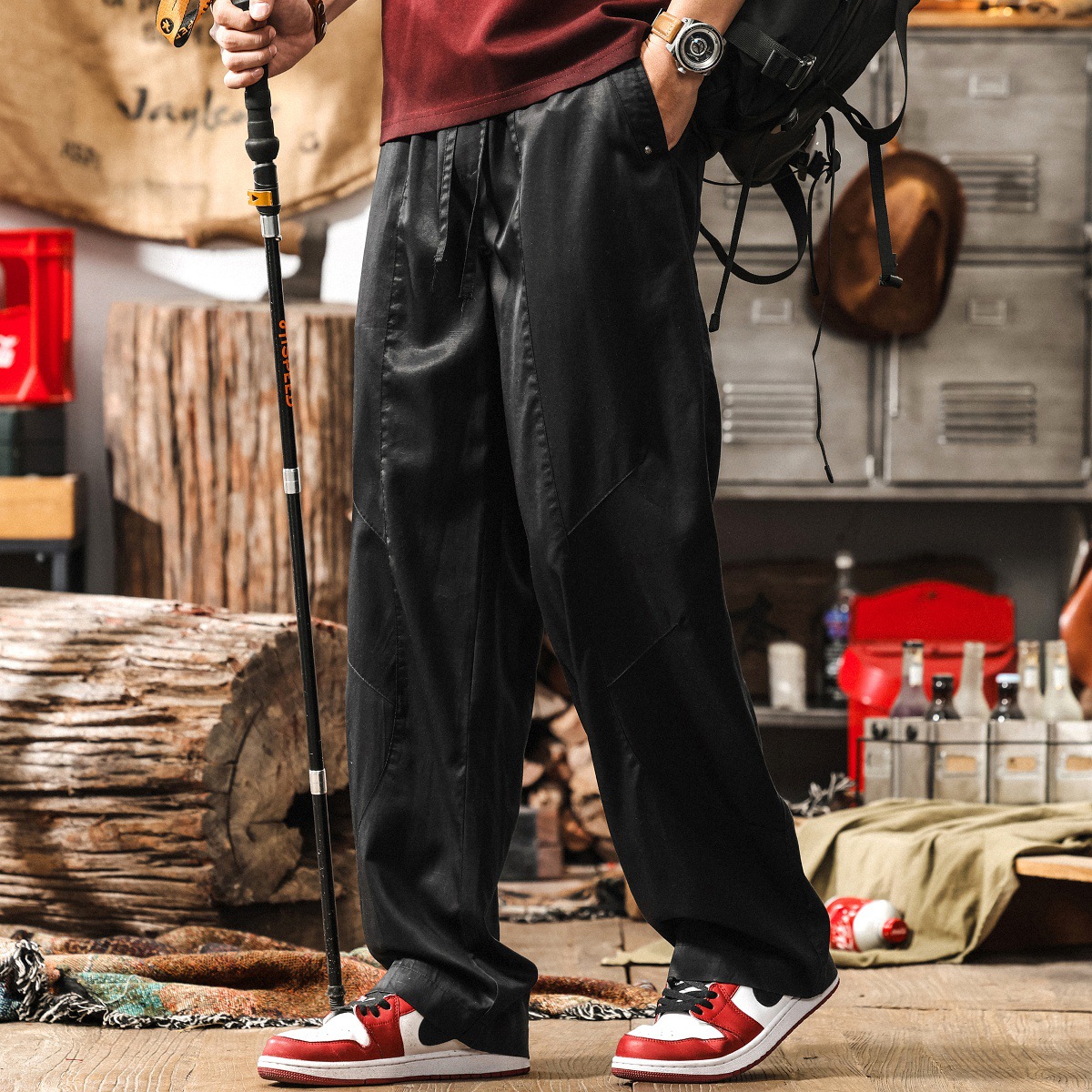 萊賽爾親膚冰絲亞麻褲子男夏季薄款美式復古寬鬆直筒男士休閒長褲